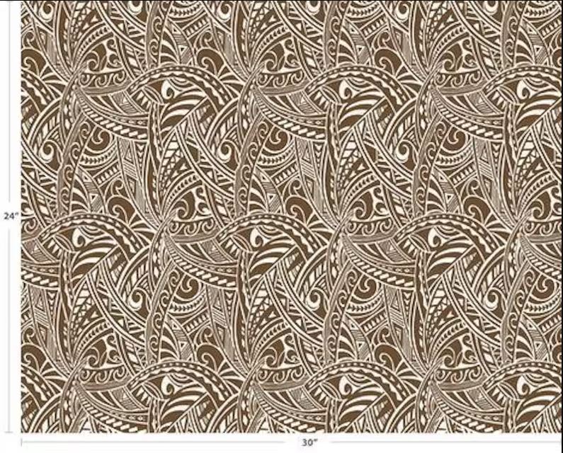 Polynesian Tribal Tattoo Fabric – Brown Poly Cotton Blend Fabric, 44” Wide Island Print by the Yard