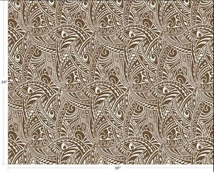 Polynesian Tribal Tattoo Fabric – Brown Poly Cotton Blend Fabric, 44” Wide Island Print by the Yard