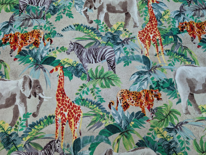 Kids Novelty Cotton Fabric Safari 100% Cotton Elephant Zebra Giraffe Leopard Zoo Quilt Cotton Fabric, By the yard, High-Quality HD Color | Gtex Fabrics