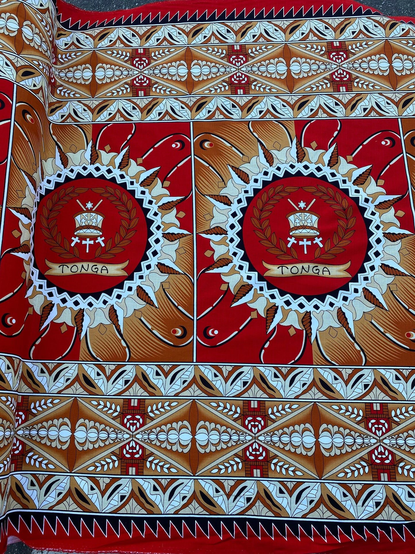 GTEX Collection B500 - Polynesian Tapa Fabric, Island Fabric, High Quality Vibrant New Design, Tonga Island Fabric, Seal of Tonga, Tradition | Gtex Fabrics