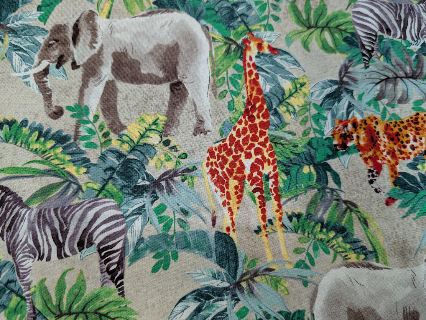 Kids Novelty Cotton Fabric Safari 100% Cotton Elephant Zebra Giraffe Leopard Zoo Quilt Cotton Fabric, By the yard, High-Quality HD Color | Gtex Fabrics