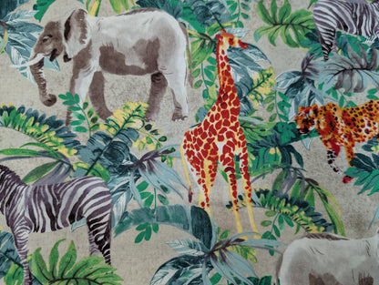 Kids Novelty Cotton Fabric Safari 100% Cotton Elephant Zebra Giraffe Leopard Zoo Quilt Cotton Fabric, By the yard, High-Quality HD Color | Gtex Fabrics