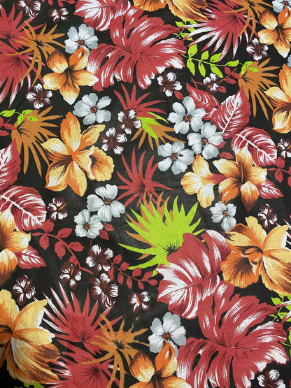 GTEX Collection C111 - Hawaiian Print Luau Floral All Over Design - Poly Cotton Fabric 60"  | Gtex Fabrics