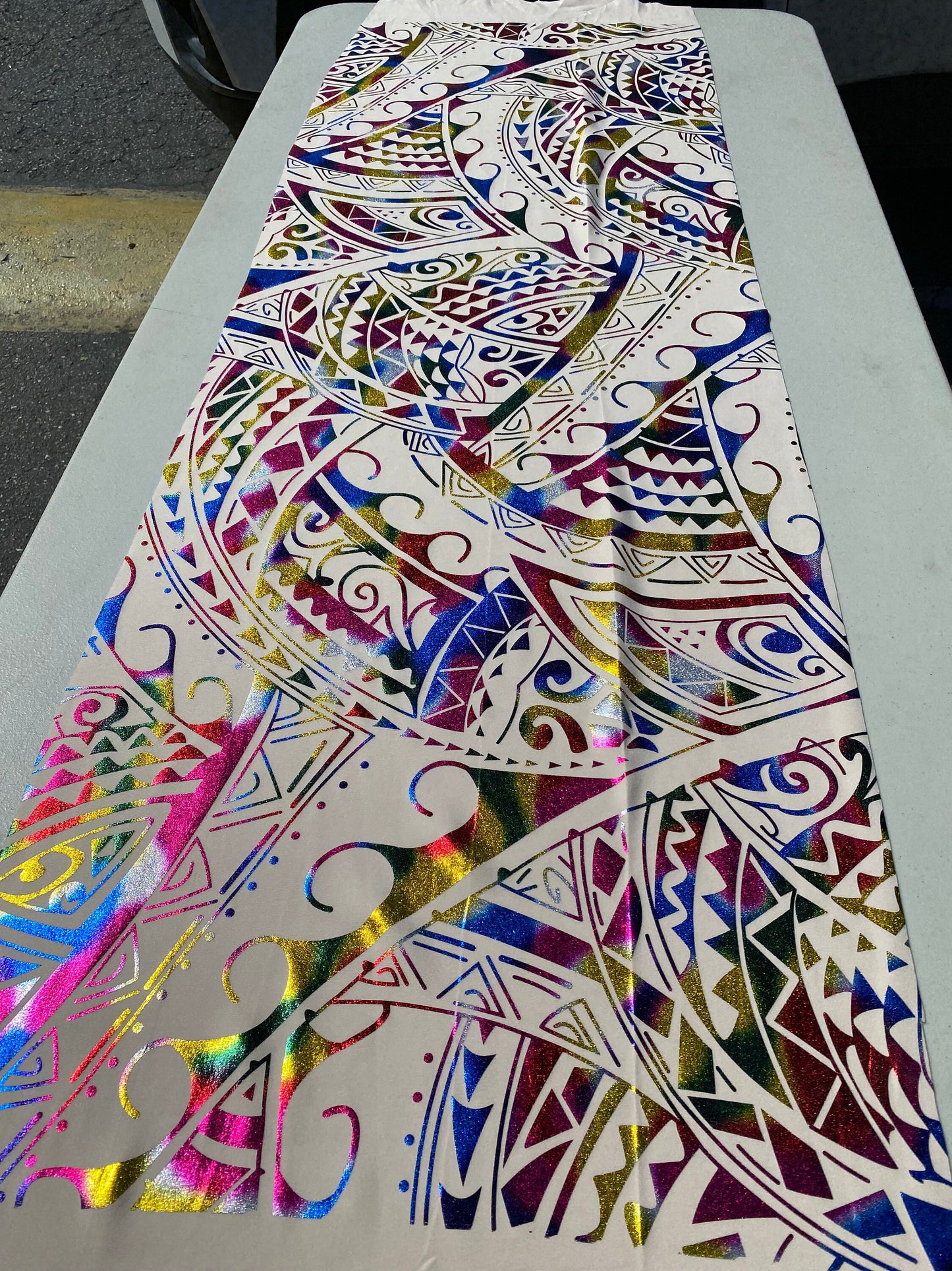 GTEX Collection- Exquisite Traditional Polynesian Tattoo Design | Foil Fabric - Stretch Scuba Fabric - 63" Luxury - Quality (Champagne Mix) | Gtex Fabrics