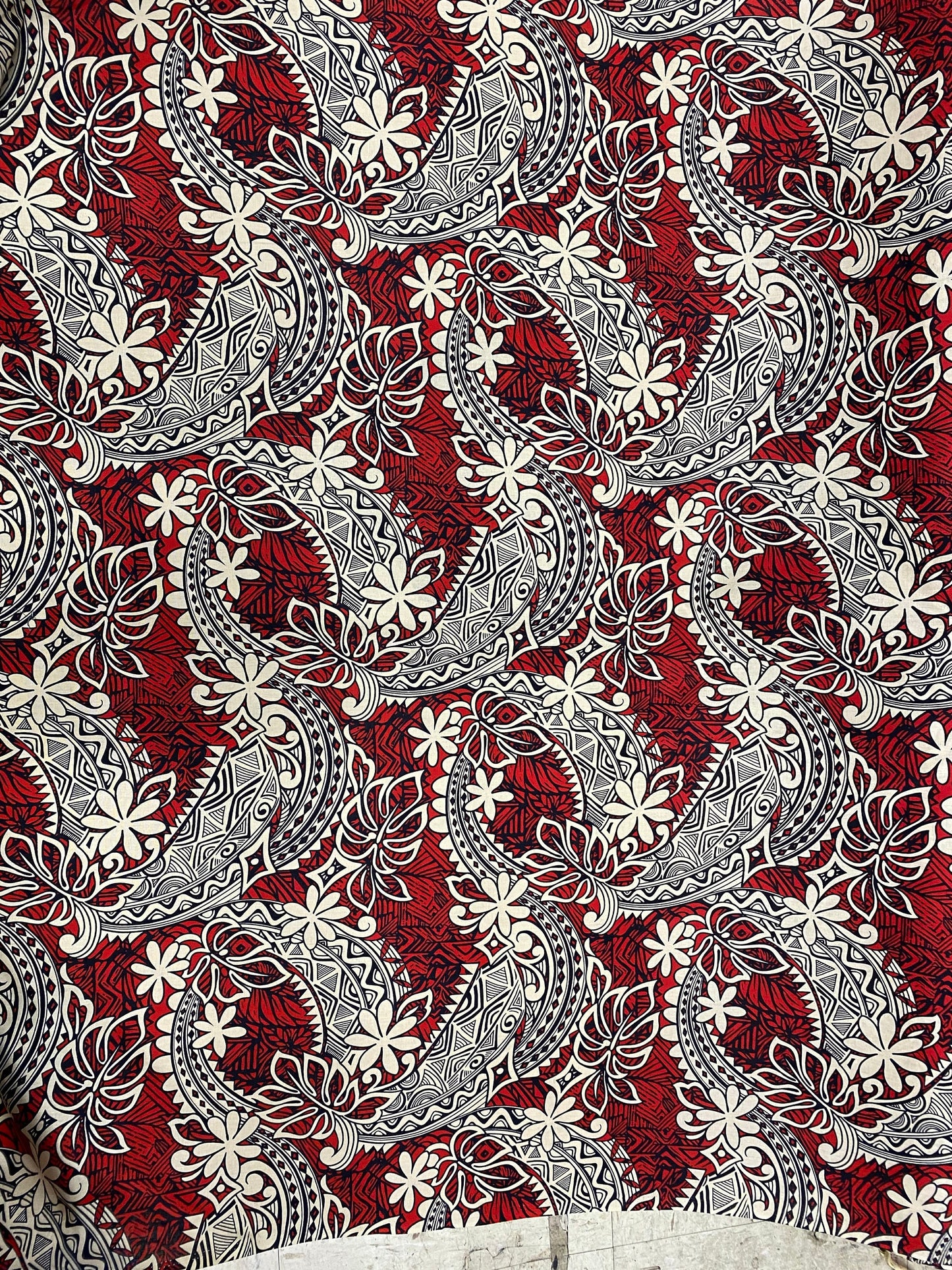 Polynesian Fabric - Tribal Tattoo Design with Floral - Island Fbric - Sold by the Yard - 100% Cotton Fabric 45" - New Design | GTEX FABRICS