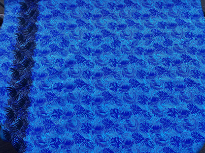 Polynesian Cotton Fabric by the Yard – Turquoise & Black Monstera Leaf Border Print – 100% Cotton Island Fabric, 45" Wide – Tropical Design | Gtex Fabrics