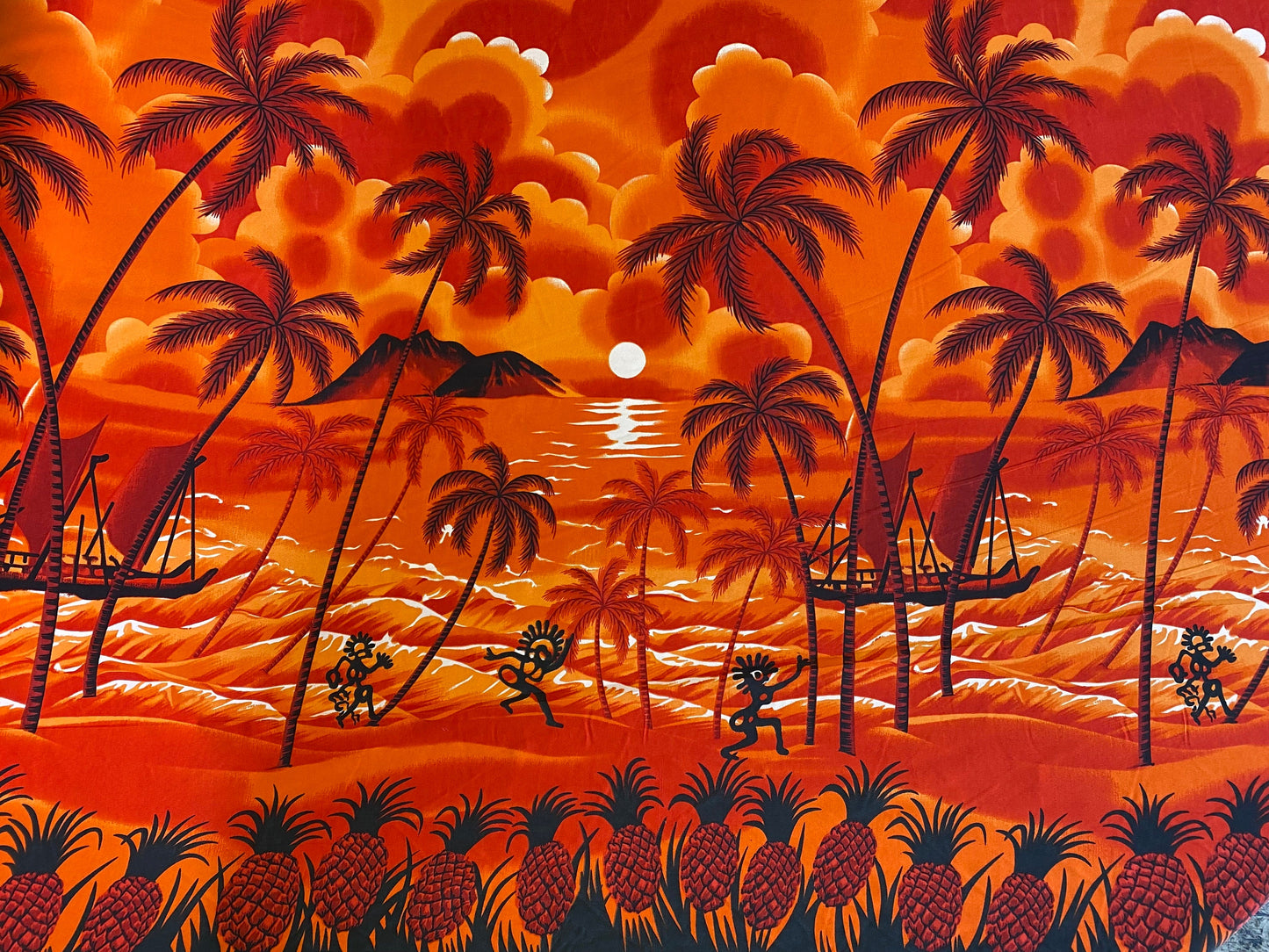 GTEX Collection - Island Print Tropical Hawaiian Polynesian Print Peach Skin Fabric 45" Sold By The Yard  | Gtex Fabrics