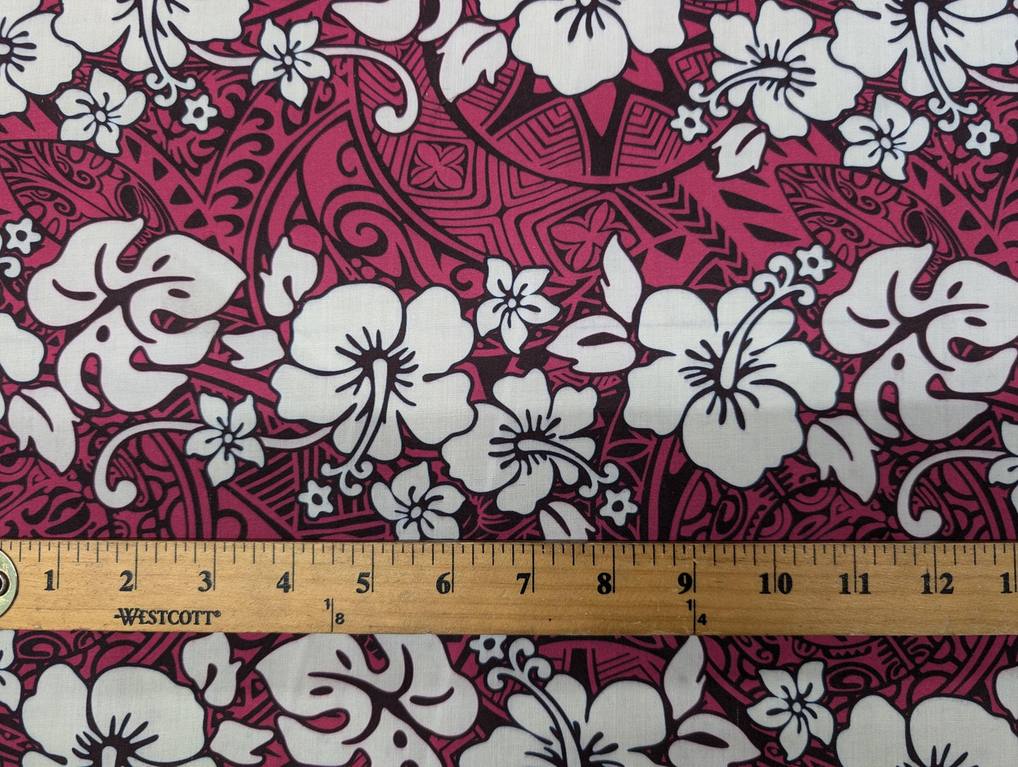 Polynesian Fabric -Tropical Hawaiian Fabric, Tribal Floral Tattoo, Island Fabric - Sold by the Yard - Poly Cotton Fabric 45" - New Design | Gtex Fabrics
