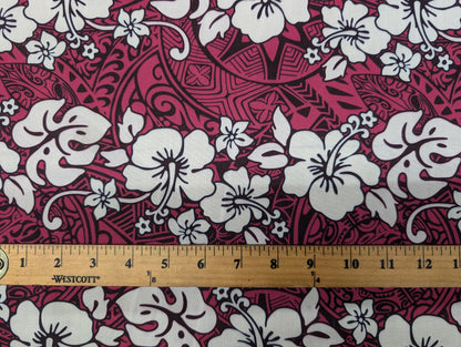 Polynesian Fabric -Tropical Hawaiian Fabric, Tribal Floral Tattoo, Island Fabric - Sold by the Yard - Poly Cotton Fabric 45" - New Design | Gtex Fabrics