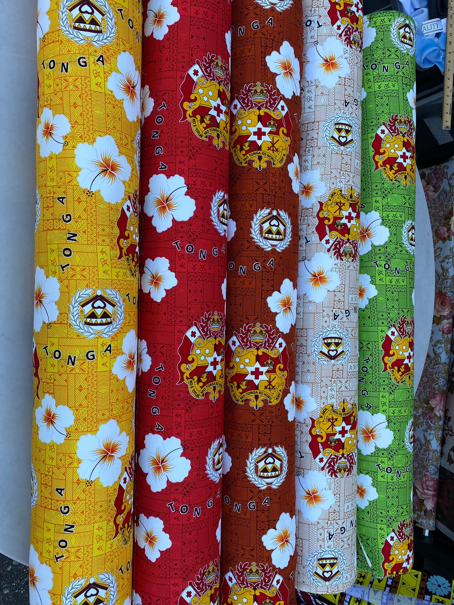 GTEX Collection B600 - Polynesian Tapa Fabric, Island Fabric, High Quality Vibrant New Design, Tonga Island Fabric, Seal of Tonga, Tradition | Gtex Fabrics