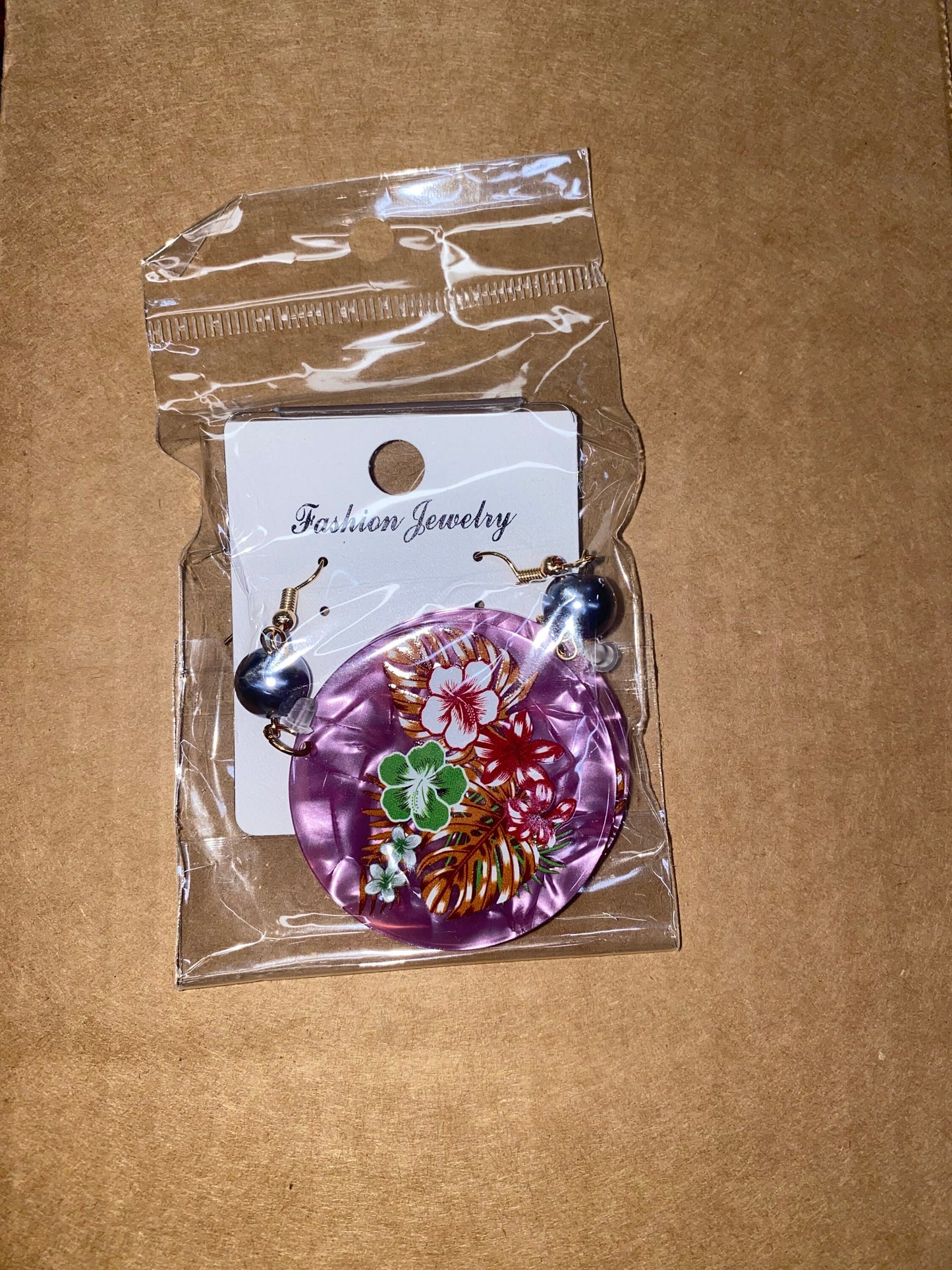 Polynesian Island Tropical Earring Set - Resin Embossed with Pearl - Design 101 | Gtex Fabrics