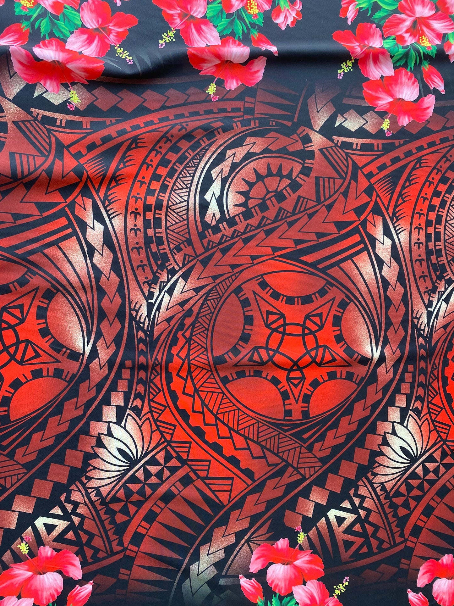 New Floral Tribal Tattoo Polynesian Fabric - Peach Skin Fabric- by the Yard 58" Wide - New Design - Island Fabric 108  | Gtex Fabrics