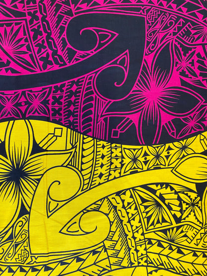 GTEX Collection - Polynesian Fabric -Tribal Tattoo and Floral Design, Island Fabric - Sold by the Yard - 100% Cotton Fabric 45" - New Design  | Gtex Fabrics