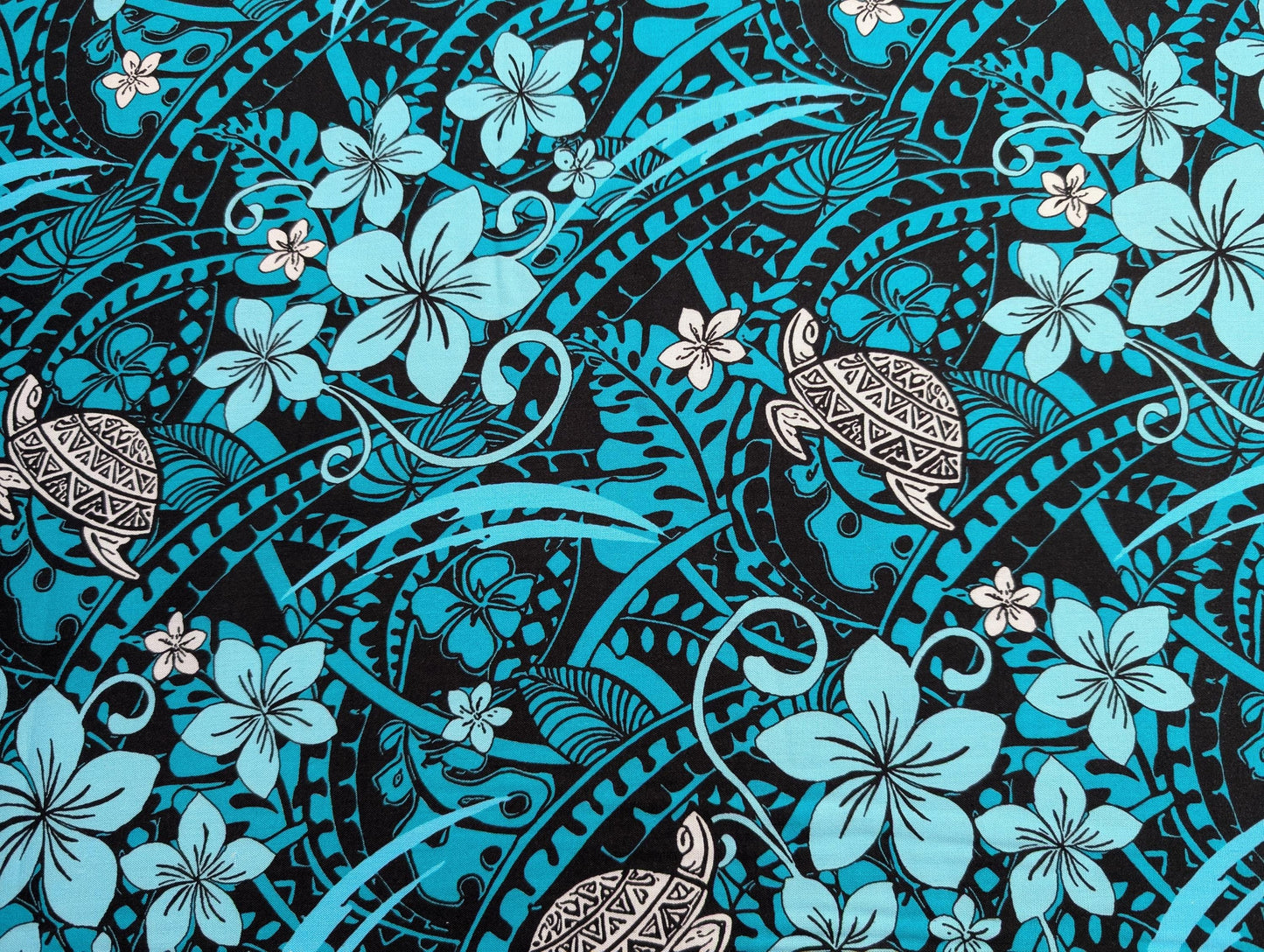 GTEX Collection: Tribal Enchantment - Polynesian Fabric - Turtle Print, Island Fabric - Sold by the Yard - Rayon Fabric 45" - New Design  | Gtex Fabrics