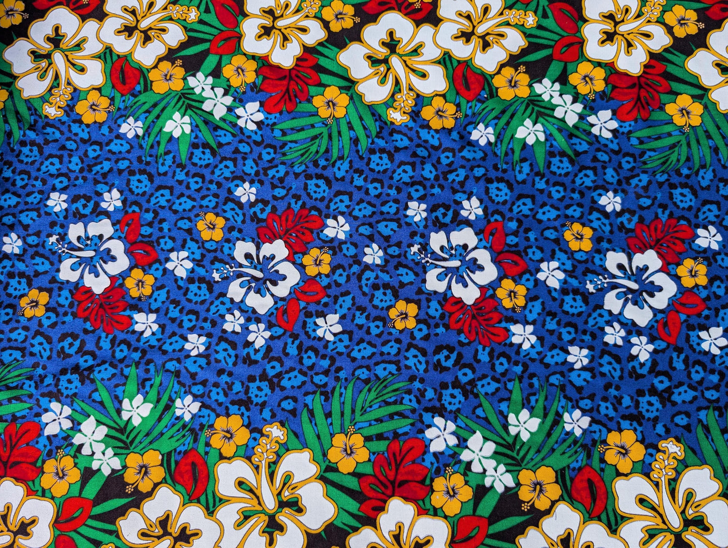 Polynesian Hibiscus Floral Rayon Fabric - 45" Wide, Soft Tropical Design, Sold by the Yard  | Gtex Fabrics