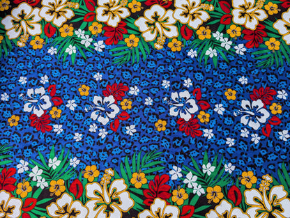 Polynesian Hibiscus Floral Rayon Fabric - 45" Wide, Soft Tropical Design, Sold by the Yard  | Gtex Fabrics