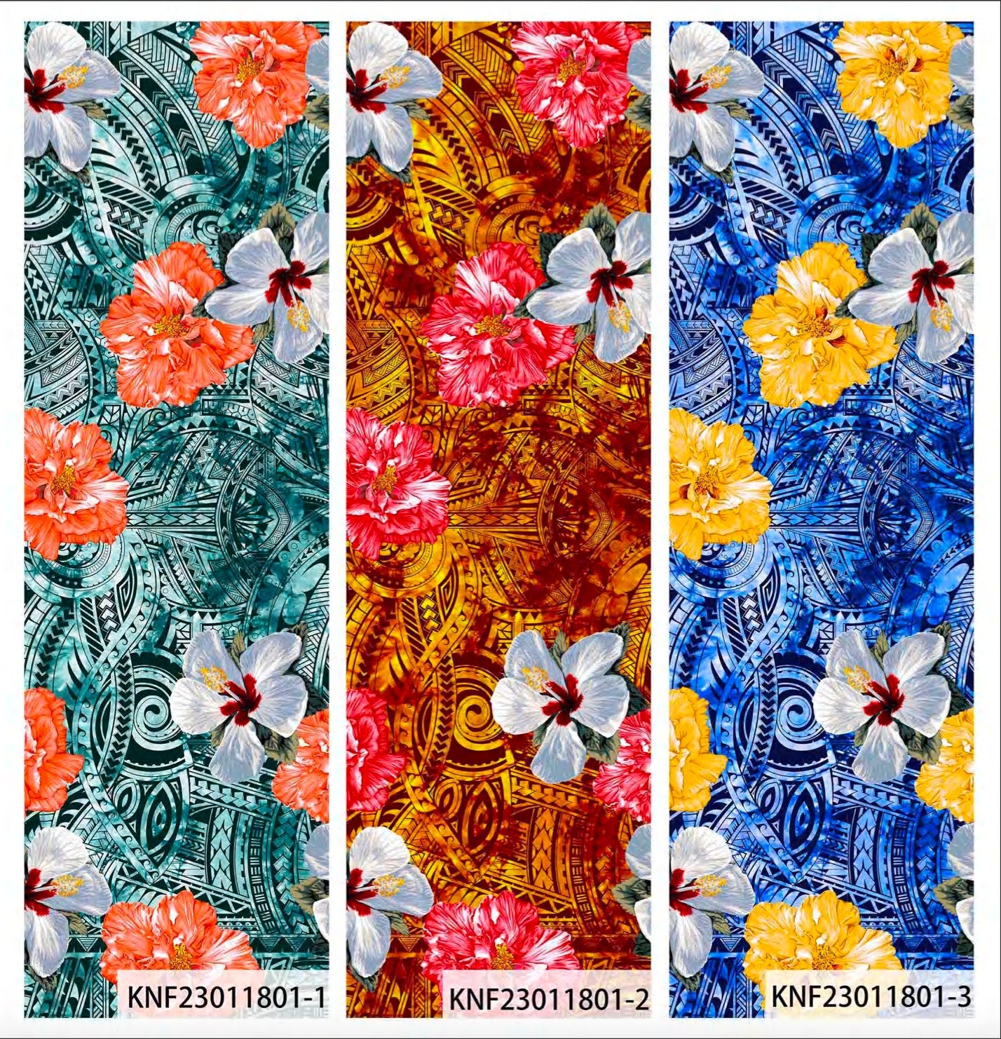GTEX Collection: Polynesian Print Fabric with Plumeria Floral and Tribal Tattoo Design on Peach Skin -58" Wide - Island Fabric - By The Yard | Gtex Fabrics