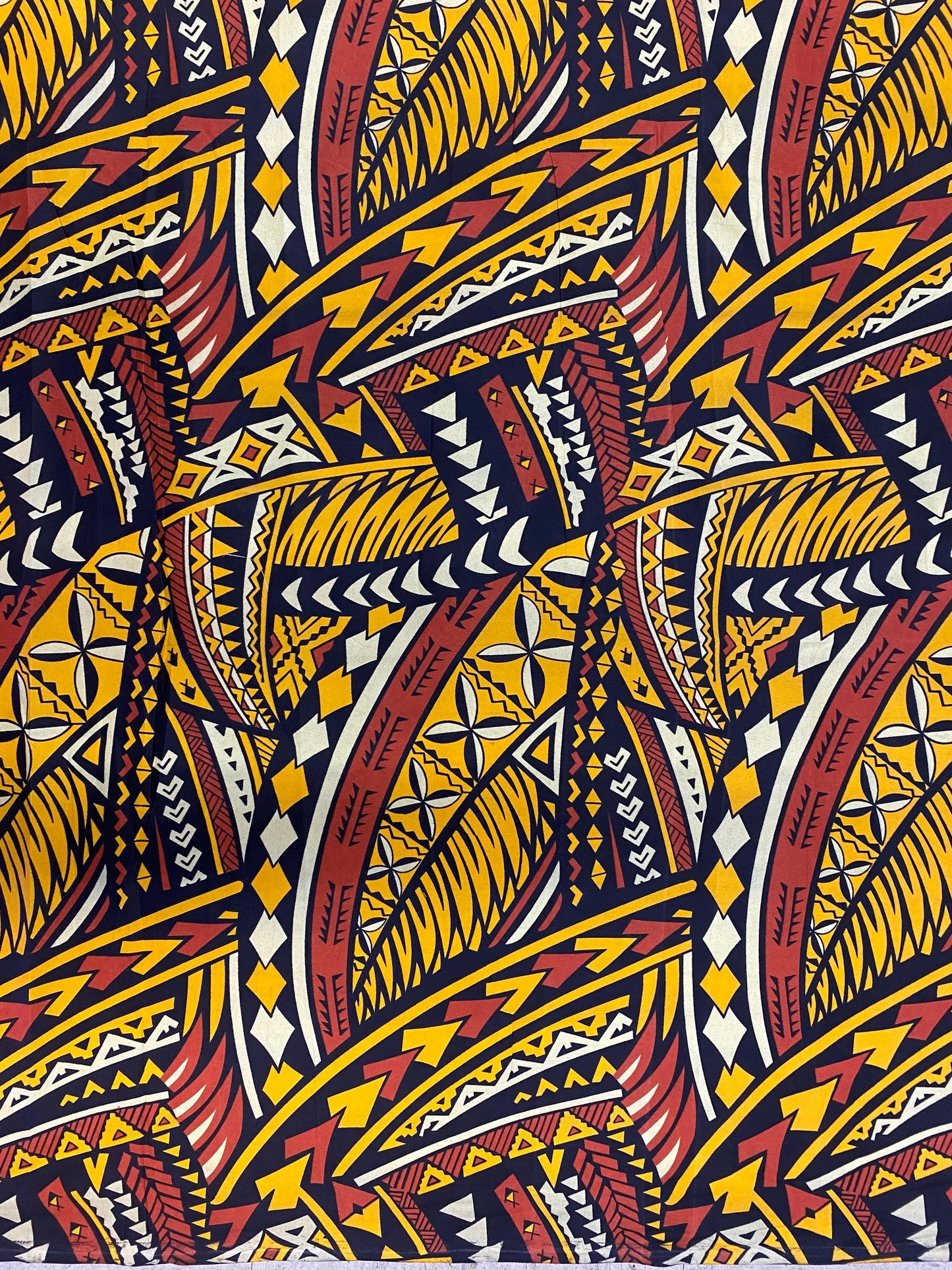 Polynesian Elegance: 36" Polyester Fabric with Poly Cotton Feel– Tribal and Floral Fusion  Tapa Block Print- Made In Thailand - By Roll  | Gtex Fabrics