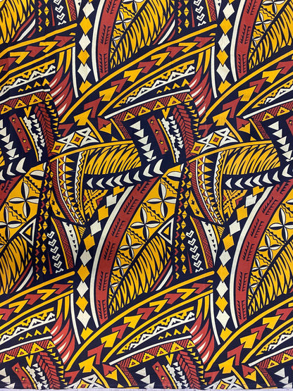 Polynesian Elegance: 36" Polyester Fabric with Poly Cotton Feel– Tribal and Floral Fusion  Tapa Block Print- Made In Thailand - By Roll  | Gtex Fabrics