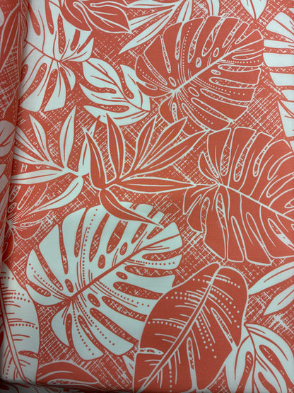 Polynesian Hawaiian Island Fabric 45" Poly Cotton Fabric Monstera Leafs - Sold By The Yard | Peach Color