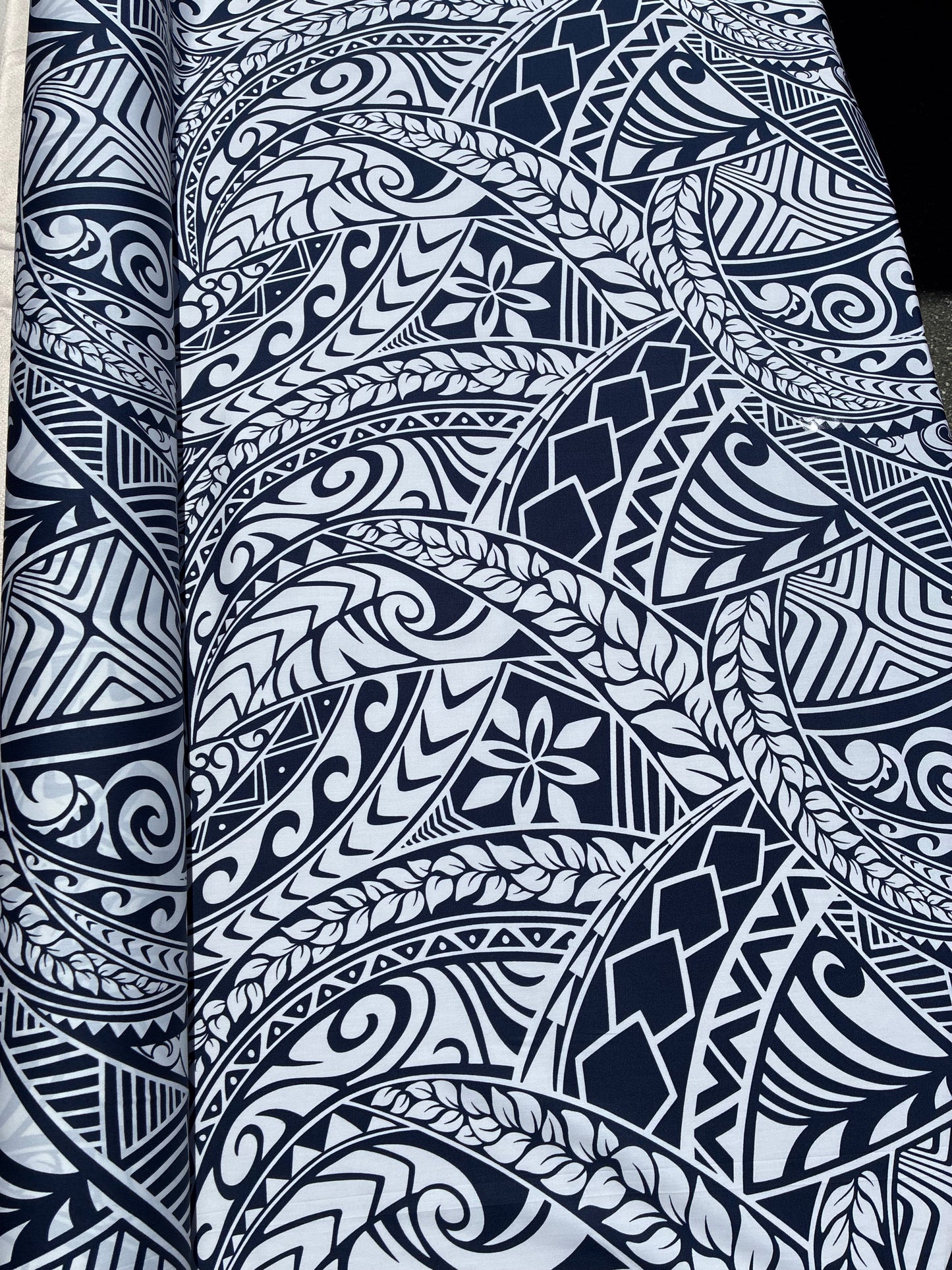 New Polynesian Tribal Tapa Tattoo Fabric  Navy and White 100% Cotton Fabric, 44” Wide Island Print by the Yard