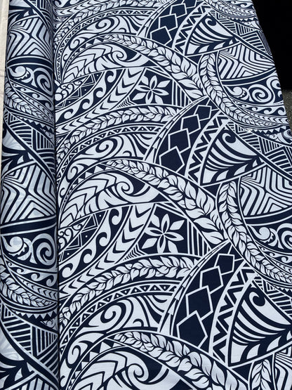 New Polynesian Tribal Tapa Tattoo Fabric  Navy and White 100% Cotton Fabric, 44” Wide Island Print by the Yard