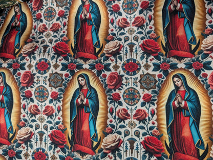 High Quality Mini Matt Fabric, Catholic Fabric, Lady Guadalupe Fabric, Church Fabric Material, Hispanic Religious Fabric by The Yard.  | Gtex Fabrics
