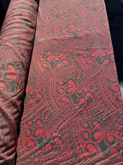 Island Fabric - Polynesian Tribal Fabric – 100% Polyester MiniMatt – Made in New Zealand 60” Wide (Bugundy and Hunter Green) | Gtex Fabrics