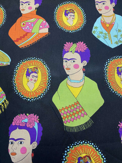 Alexander Henry Frida Kahlo Fantastico - Woman of Courage - Black 100% Cotton Algodon tela material By The Yard  | Gtex Fabrics