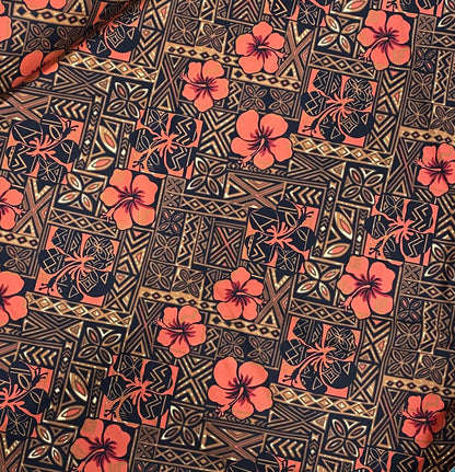 GTEX Collection - Polynesian Fabric -Tapa Fabric, Block Print, Floral Island Fabric - Sold by the Yard - 100% Cotton Fabric 45" - New Design | Gtex Fabrics