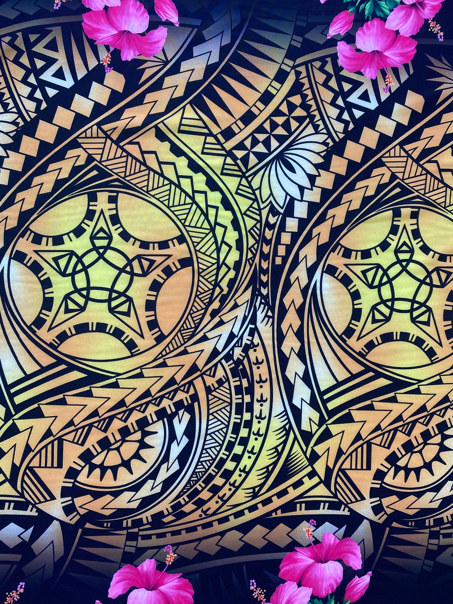New Floral Tribal Tattoo Polynesian Fabric - Peach Skin Fabric- by the Yard 58" Wide - New Design - Island Fabric 108  | Gtex Fabrics
