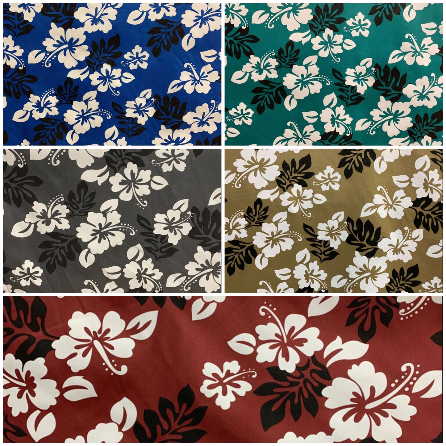 South Pacific Islander Flowers - Polynesian Fabric - Hibiscus Floral Design, Hawaiian - Sold by the Yard - Polyester Gabardine Fabric 60" | Gtex Fabrics