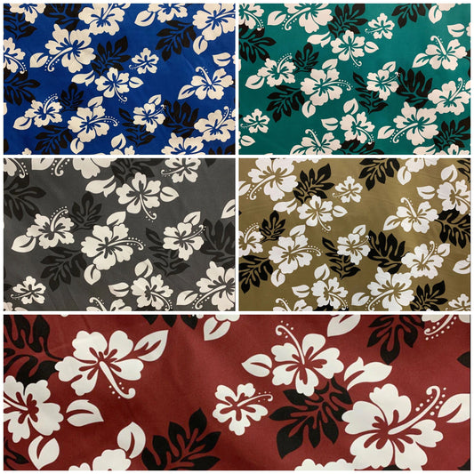 South Pacific Islander Flowers - Polynesian Fabric - Hibiscus Floral Design, Hawaiian - Sold by the Yard - Polyester Gabardine Fabric 60" | Gtex Fabrics