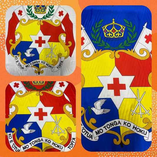 Seal of Tonga - Logo on Satin Fabric - Panel 40" x 58" Wide - Flag of Tonga for Quilts, Mono Mono, Crafts & More | Gtex Fabrics