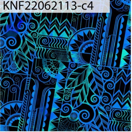GTEX Collection KNF-13 - Polynesian Fabric -Digital Tribal Tattoo, Island Fabric - Sold by the Yard - FDY Peachskin Fabric 58" - New Design  | Gtex Fabrics