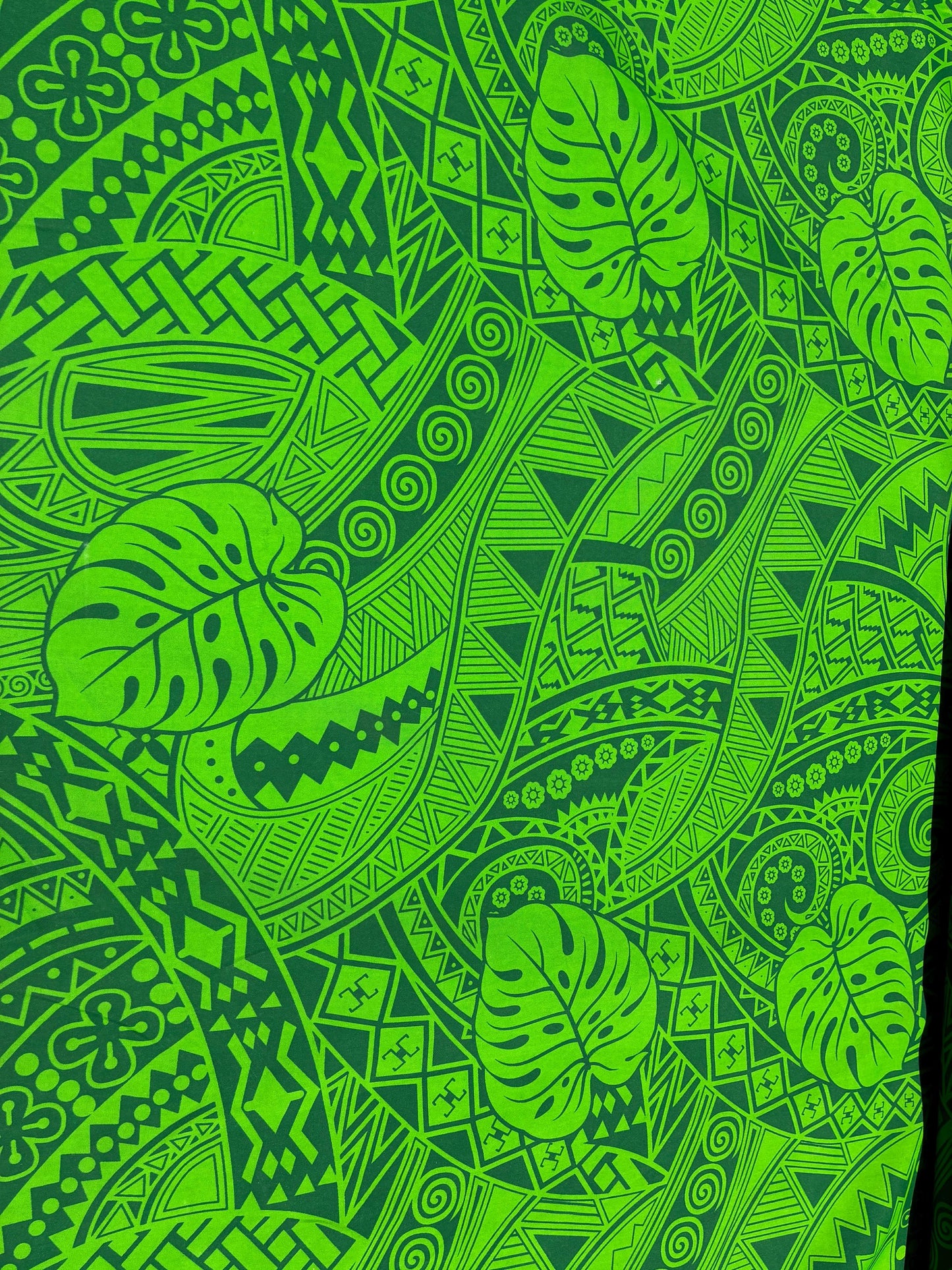 Polynesian Monstera Leaf Fabric – Tribal Island Print | 45” Wide | Lightweight Poly Cotton Feel | 100% Polyester | Sold by Yard or Roll | Gtex Fabrics