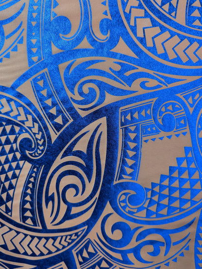 GTEX Collection - Traditional Polynesian Samoan Tongan Hawaiian Tattoo Hologram Foil Fabric | 58" Assorted Color Foil Fabric (Non-Stretch) | Gtex Fabrics