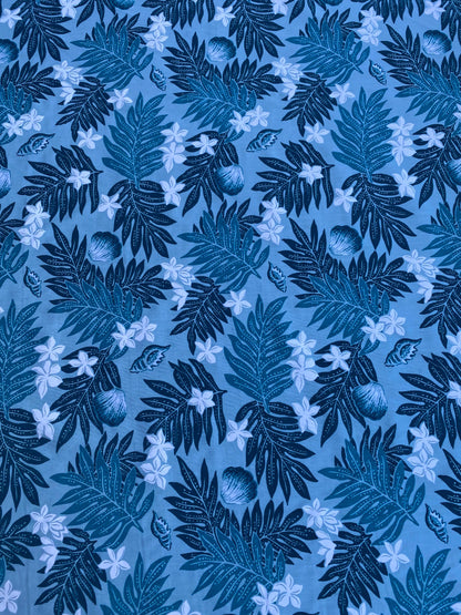 Polynesian Cotton Fabric by the Yard – Turquoise & Aqua Hawaiian Floral Print – 100% Cotton Island Fabric, 45" Wide – Tropical Design | Gtex Fabrics