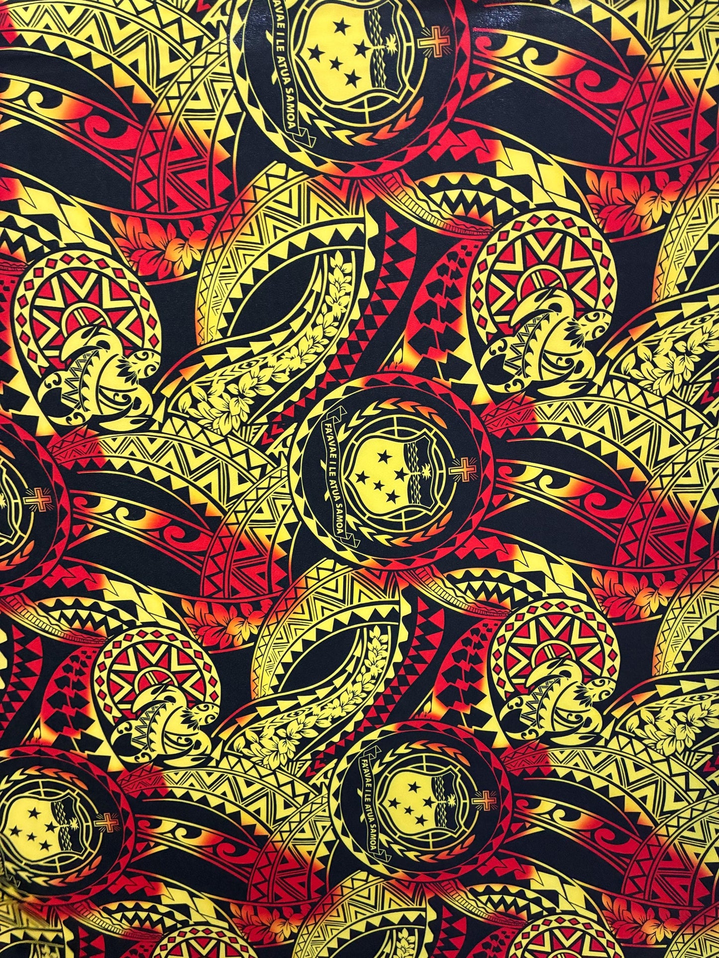 West Samoan Tribal Print Fabric - Polynesian Design - Peach Skin Fabric- by the Yard 58" Wide - Seal Of Western Samoa  | Gtex Fabrics