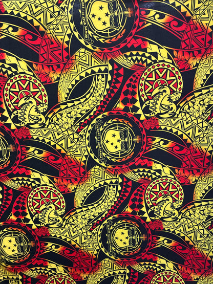 West Samoan Tribal Print Fabric - Polynesian Design - Peach Skin Fabric- by the Yard 58" Wide - Seal Of Western Samoa  | Gtex Fabrics