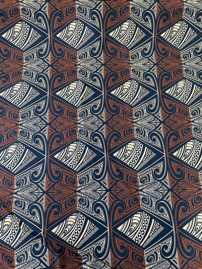 Polynesian Tribal Tattoo Fabric – Brown & Black | Samoan, Tongan, Fijian Islander Print | PeachSkin Material – 58" Wide - Sold By The Yard  | Gtex Fabrics