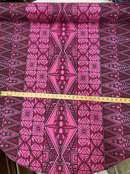 Polynesian Tongan Print, Tribal, Block Print, Polyester Fabric 45" - HD Design Island Fabric | POLY111 Pink