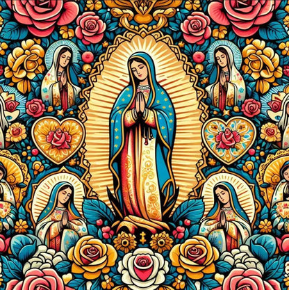 High Quality Mini Matt Fabric, Catholic Fabric, Lady Guadalupe Fabric, Church Fabric Material, Hispanic Religious Fabric by The Yard.  | Gtex Fabrics