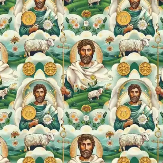 High Quality 58" Wide Religious Mini Matt Fabric, Saint Jude Fabric, Catholic Fabric Material, Hispanic Religious Fabric by The Yard " | Gtex Fabrics