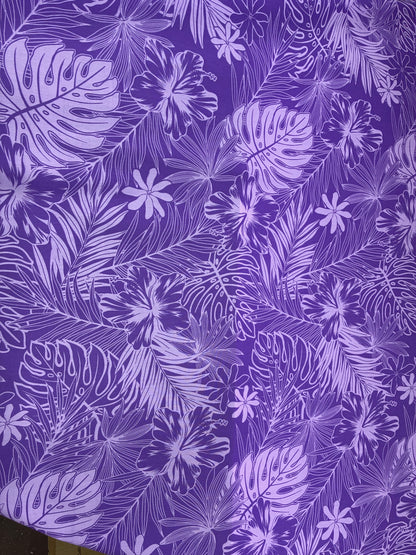 Polynesian Hawaiian Island Fabric 45" Poly Cotton Fabric Monstera & Hibiscus Print- Sold By The Yard | Red & White Color
