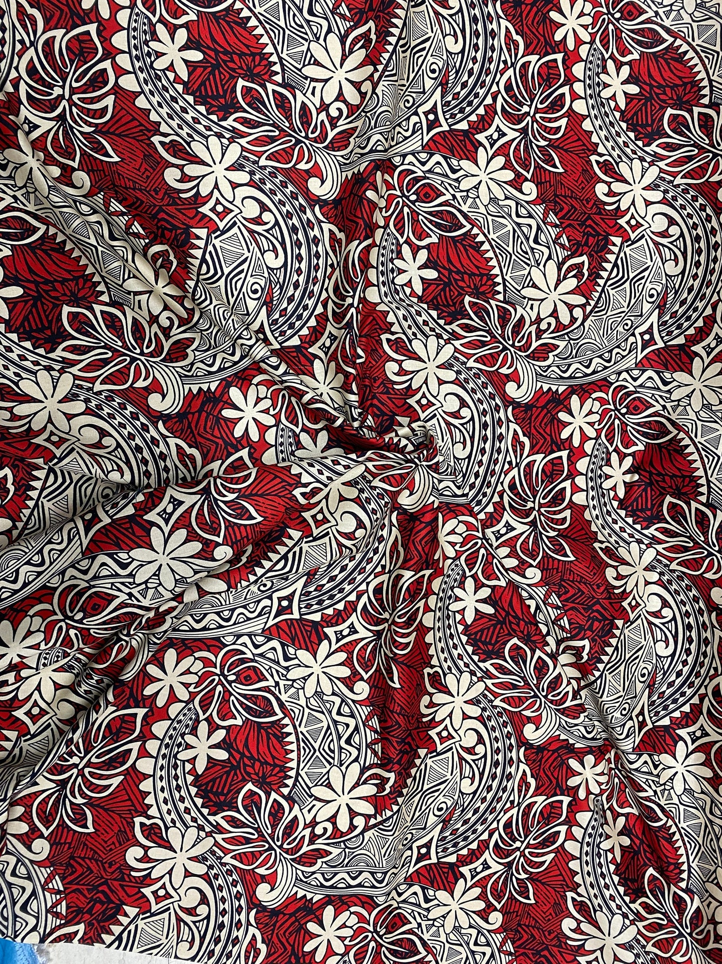 Polynesian Fabric - Tribal Tattoo Design with Floral - Island Fbric - Sold by the Yard - 100% Cotton Fabric 45" - New Design | GTEX FABRICS