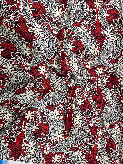Polynesian Fabric - Tribal Tattoo Design with Floral - Island Fbric - Sold by the Yard - 100% Cotton Fabric 45" - New Design | GTEX FABRICS