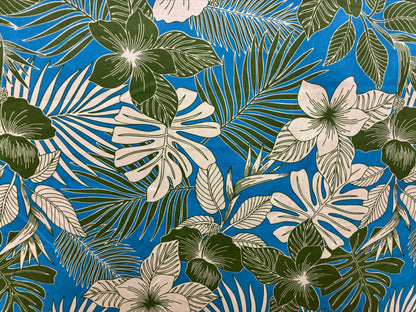 New Hawaiian Tropical Print Fabric – Blue 100% Cotton Fabric, 44” Wide Floral Island Print by the Yard