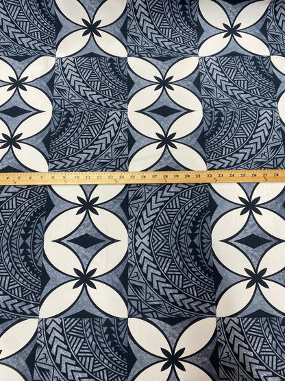 New! Polynesian Fabric, Fiji -Tapa Block Print with Tribal Tattoo Design, Island Fabric - Sold by the Yard - Peachskin Fabric 45" | Gtex Fabrics