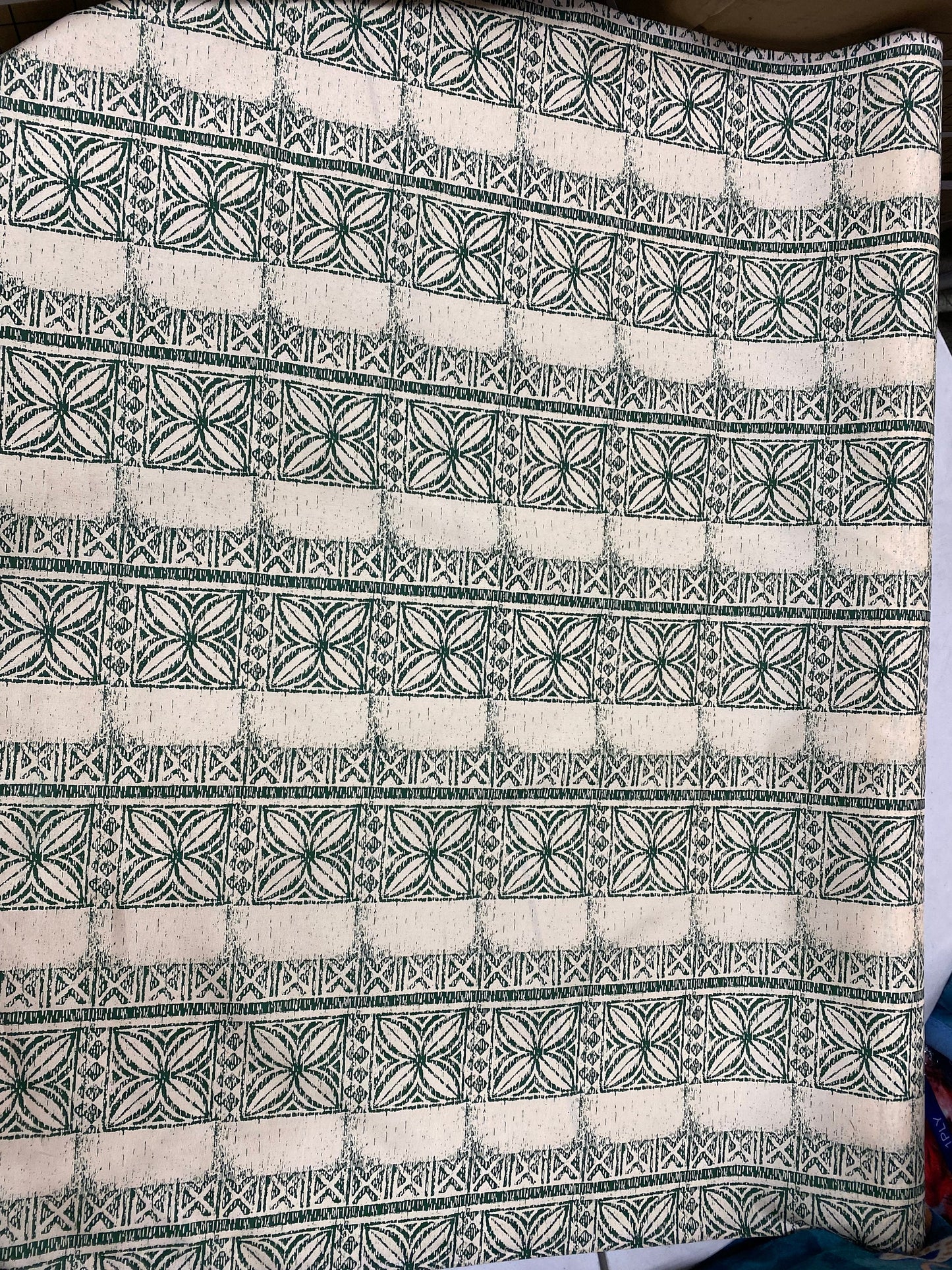 Polynesian Fabric, Tapa Block Print Design, Island Fabric - Sold by the Yard - Polyester Fabric 45" - Vintage Colors - POLY100